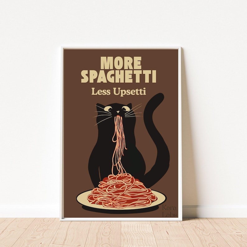 Hungry Cat Spaghetti Print, Humorous Poster, Funny Wall Art for Kitchen image 9
