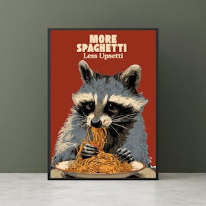 Funny Raccoon Spaghetti Poster – Humorous Kitchen Wall Art