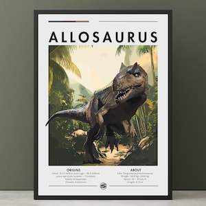 アロサウルス恐竜ポスター – ジュラ紀の肉食恐竜ウォールアート（デジタルダウンロード）
