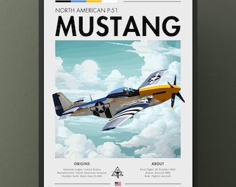 P-51 Mustang WWII Aviation Art Print: Fighter Jet Poster