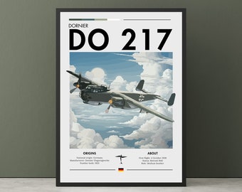 Dornier Do 217 Poster - Schlacht im Mittelmeer, Kampfflugzeug Druck, Flugzeug Poster, Kampfstrahl Poster, Wand Kunst