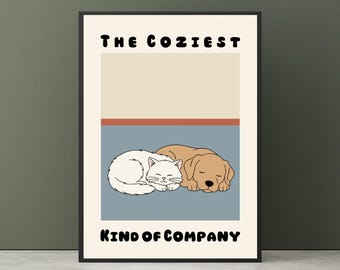 Minimalist Cat and Dog Art Print, Neutral Nursery Decor (Digital Download)