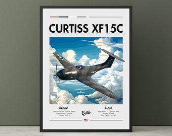 Curtiss XF15C Print - Einzigartige Luftfahrt Kunst, Seltener Kampfjet, Mixed-Power Marineflugzeug, Piston & Turboprop Kampfflugzeug, Flugzeug Poster Wandkunst