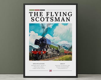 The Flying Scotsman Poster, Vintage Train Print, Steam Train, Locomotive, Railway, Train poster Wall Art,
