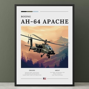 Boeing AH-64 Apache Poster - American Helicopter Print, Attack helicopter, Iconic Military Aircraft, Military Aircraft Wall Art.