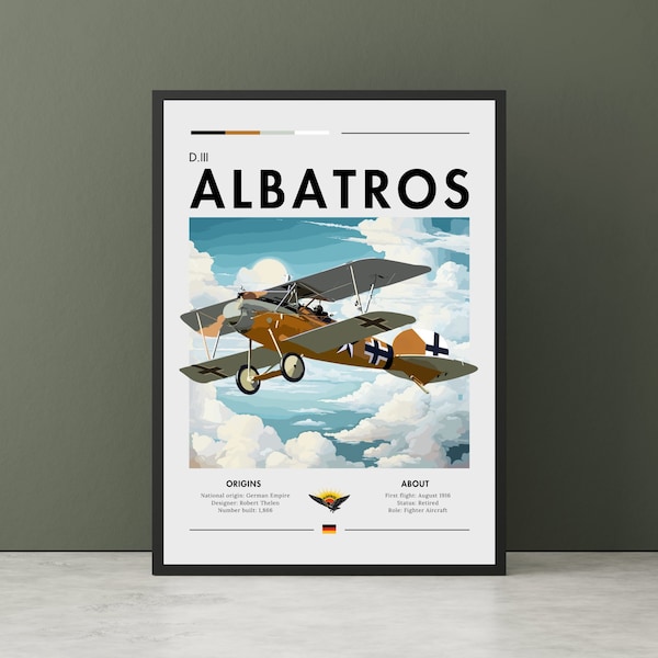 Vintage Albatros D.III Druck - WWI Luftfahrt Kunst, weiße Klippen, Flugzeug Poster, Kampfjet Poster Wandkunst