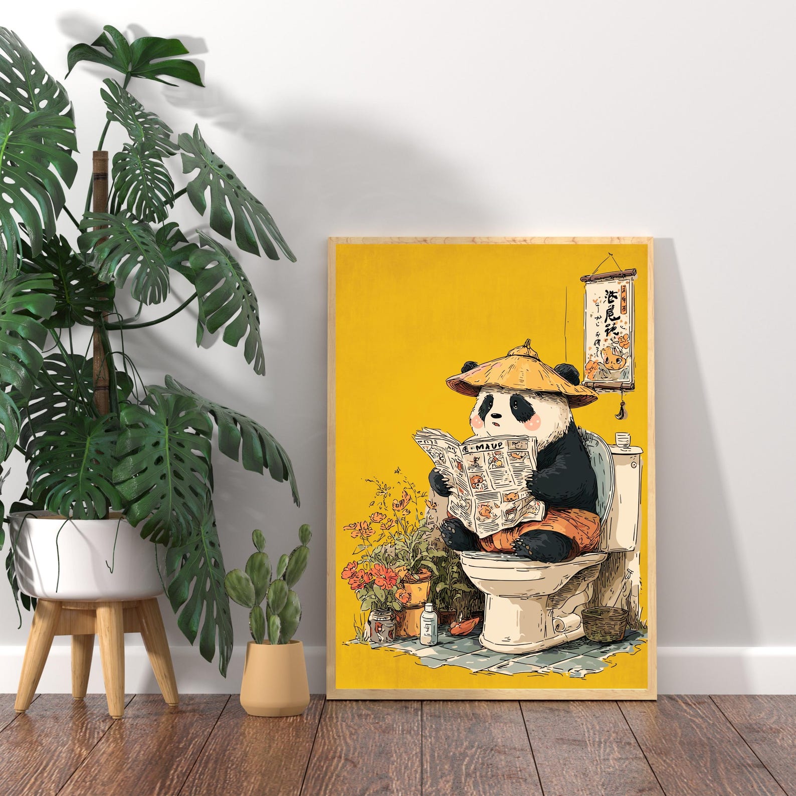 Funny Panda on Toilet Poster - Kawaii Bathroom Wall Art, Cute Animal ...