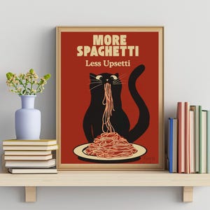 Hungry Cat Spaghetti Print, Humorous Poster, Funny Wall Art for Kitchen image 4