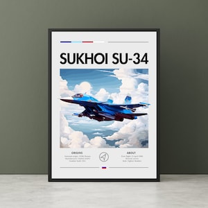 Sukhoi Su-34 Bomber Print - Aircraft Art, White Cliffs, Plane Poster, Strike Aircraft, Fighter Jet, Jet Poster Wall Art