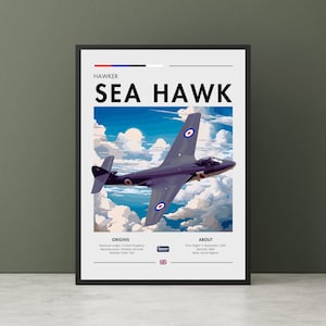 Hawker Sea Hawk Print - Sztuka lotnicza, Brytyjski odrzutowiec, Brytyjski myśliwiec marynarki wojennej, Białe klify, Plakat ścienny do samolotu