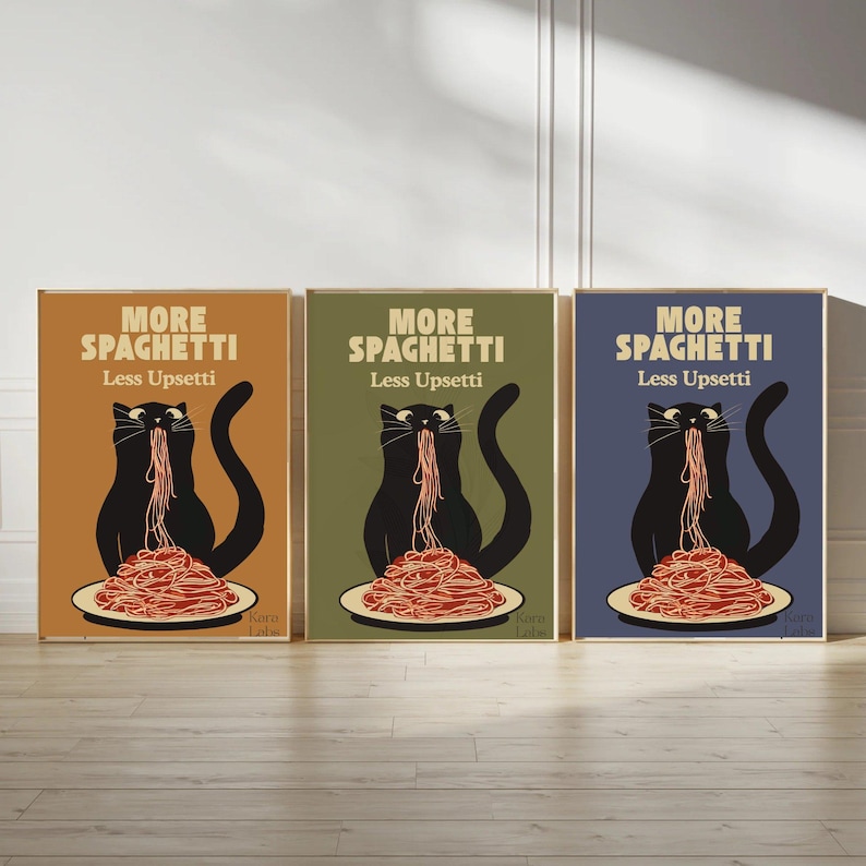 Hungry Cat Spaghetti Print, Humorous Poster, Funny Wall Art for Kitchen image 15