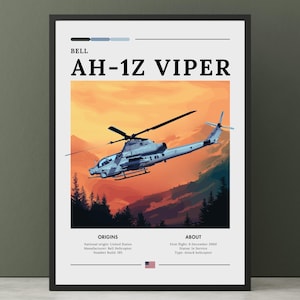 Bell AH-1Z Viper Poster - American Helicopter Print, Attack helicopter, Twin-engine helicopter, Military Aircraft Wall Art.