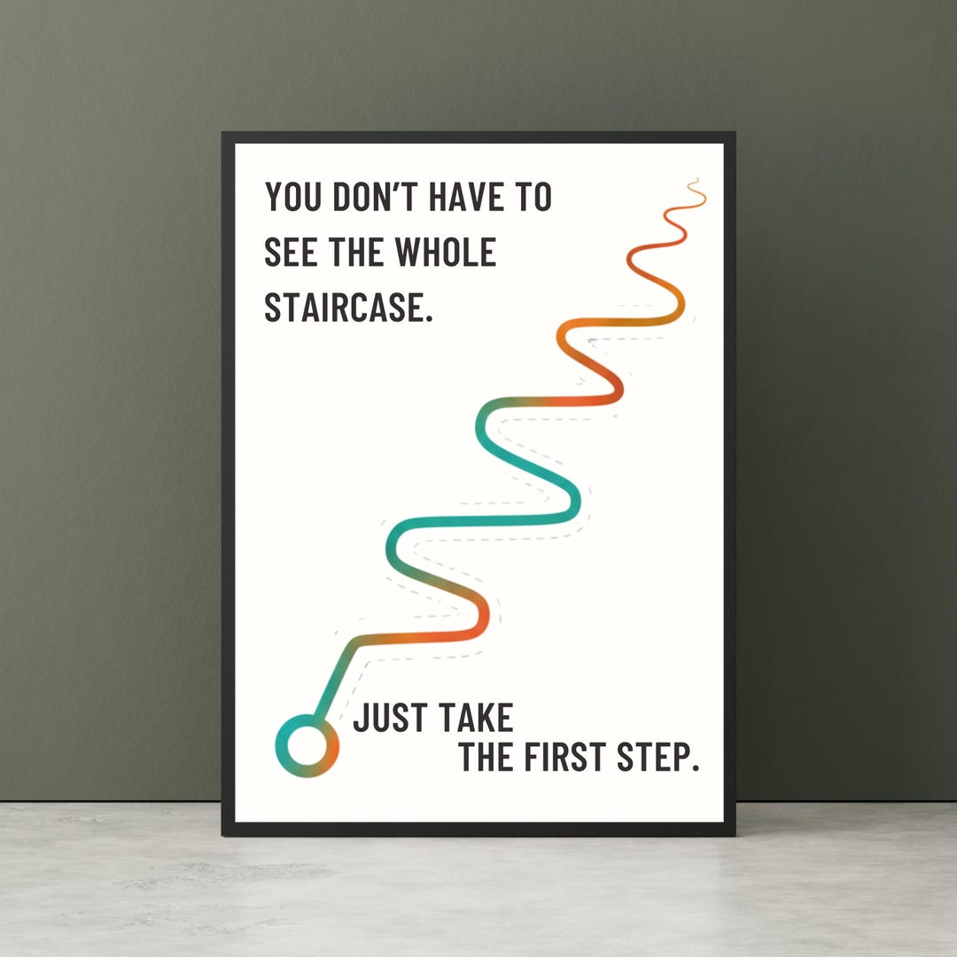 First Step Poster - Motivation Art, Growth Mindset Office Decor, Quote ...