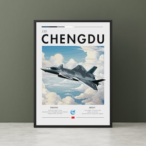 Stampa Chengdu J-20 - Arte aeronautica cinese, bimotore, caccia stealth di quinta generazione, aereo da caccia, poster di aerei, poster di jet da parete