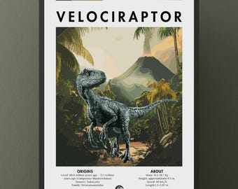 Velociraptor Wall art, Velociraptor Dinosaur, Campanian period, Dinosaurs poster, Carnivore Dinosaur, Prehistoric poster, Dinosaur wall art.
