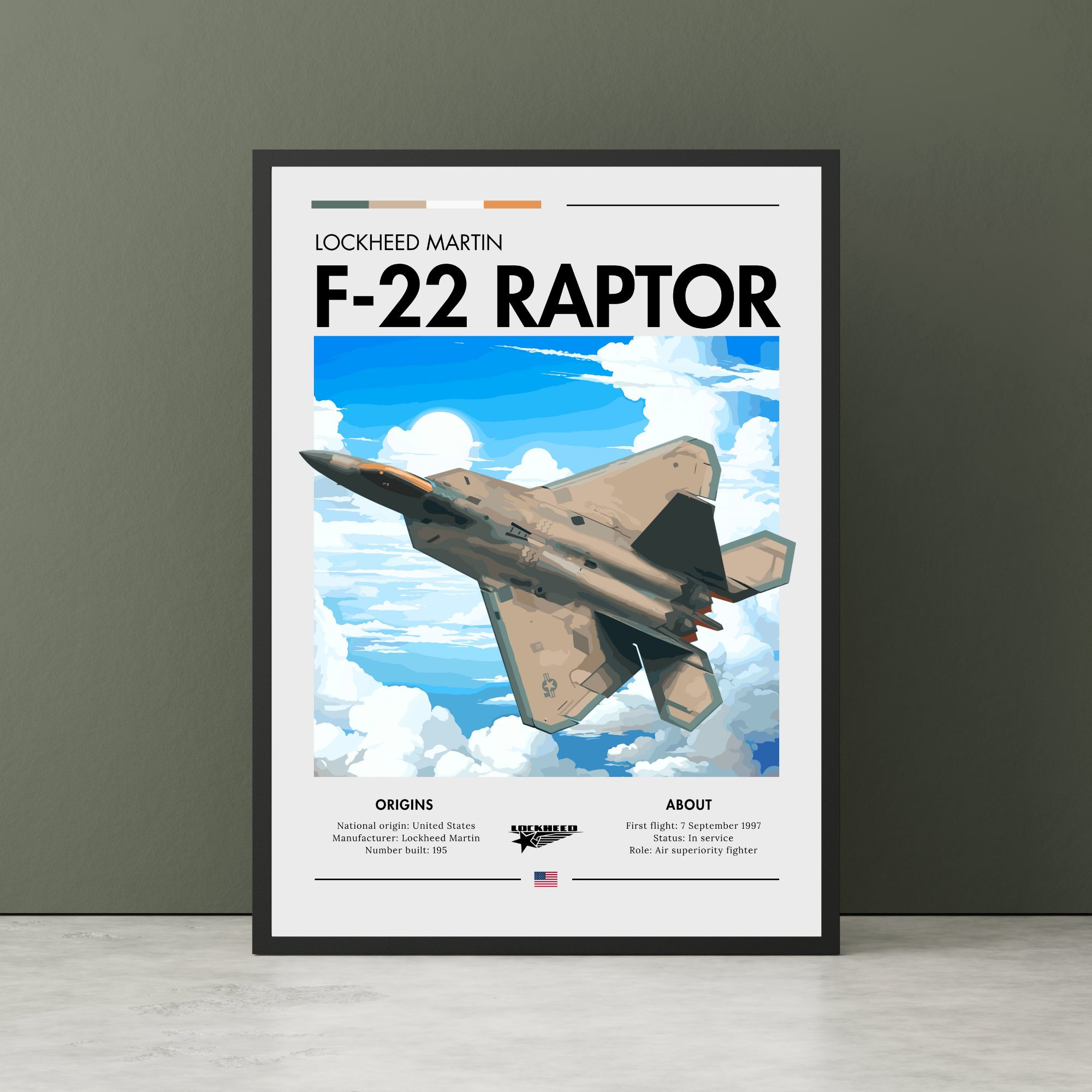 Lockheed Martin F-22 Raptor Print USAF Aviation Art, Ground Attack ...