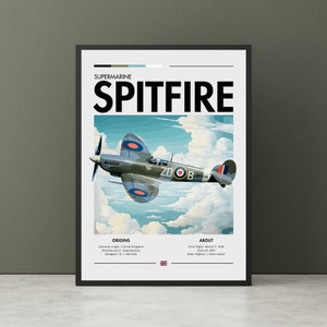 Supermarine Spitfire Poster - WWII Aviation Art, Battle of Britain, Fighter Jet print, Plane Poster, Fighter Jet Poster, Wall Art