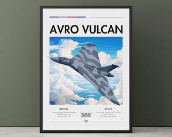 Impresión del bombardero estratégico Avro Vulcan: arte de aviación de la Guerra Fría, acantilados blancos, póster de avión, arte mural de bombarderos estratégicos