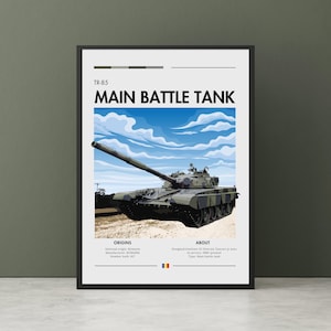 Stampa del carro armato TR-85 - Arte di guerra, carro armato da combattimento principale, nuvole, terra, poster di carri armati, arte murale rumena