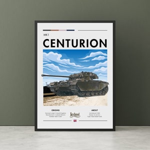 Stampa del carro armato Centurion MK1 - Arte della Guerra Fredda, carro armato da combattimento principale, nuvole, terra, poster di carri armati, arte murale dell'esercito britannico
