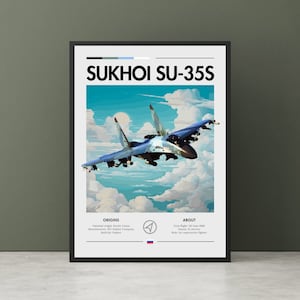 Sukhoi SU-35S Poster - Aviation Art, Fighter Jet print, Plane Poster, Fighter Jet Poster, Wall Art