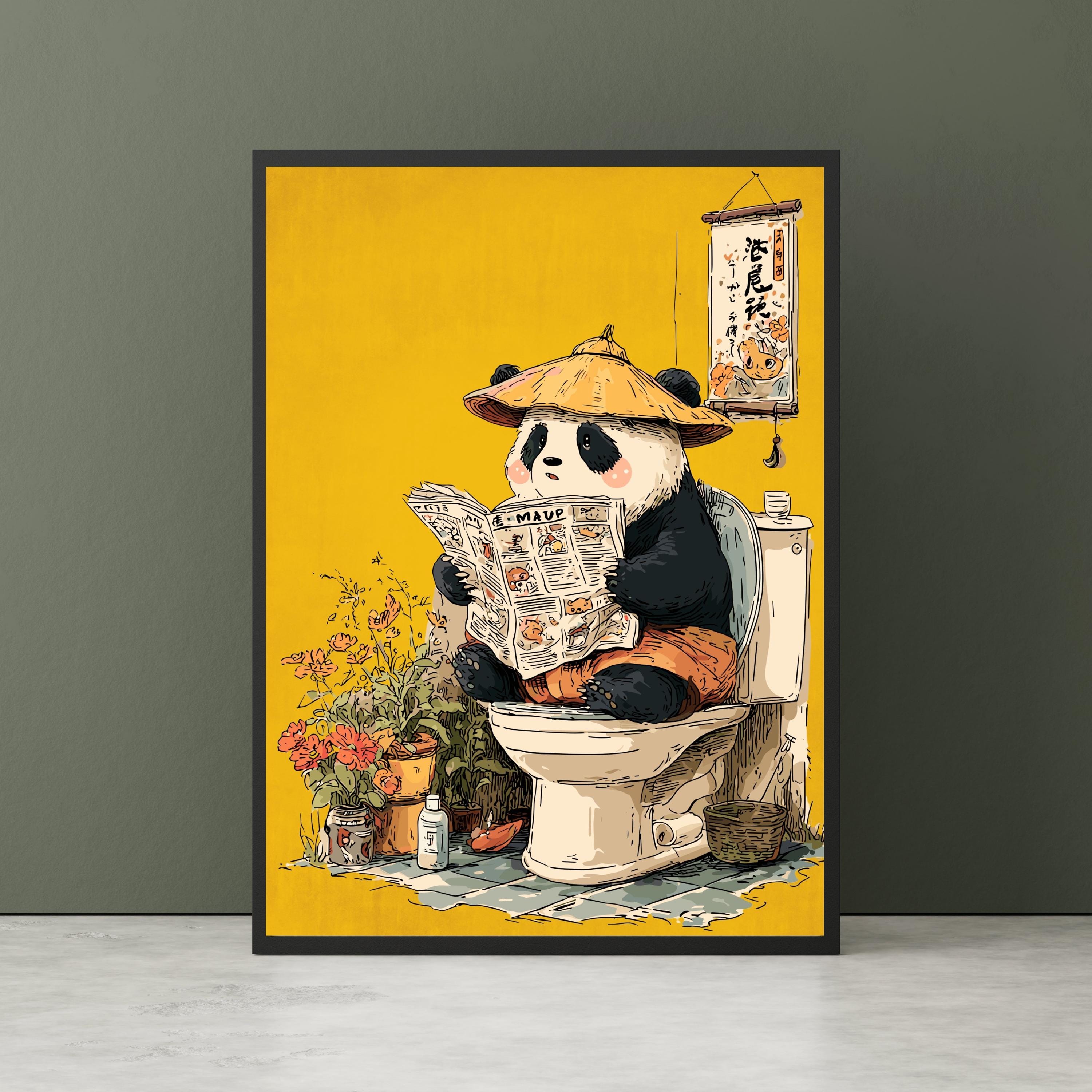 Funny Panda on Toilet Poster - Kawaii Bathroom Wall Art, Cute Animal ...