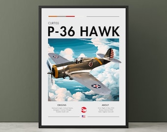 Curtiss P-36 Hawk Poster - WWII Luftfahrt Kunst, Kampfjet, USA Flugzeuge, weiße Klippen, Flugzeug Poster Wandkunst