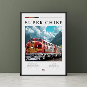 Super Chief Train Poster - American Train Print, Train of the stars artwork, Santa Fe Railway Train, Diesel-electric locomotive Wall Art.