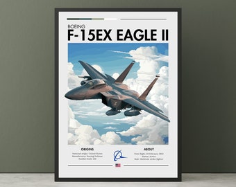 Boing F-15EX Adler II Druck - Luftfahrt Kunst, Weiße Wolken, Flugzeug Poster, Kampfjet Poster Wandkunst
