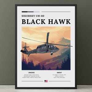 Sikorsky UH-60 Black Hawk Poster -American Helicopter Print, Utility helicopter, Iconic Military Aircraft, Military Aircraft Wall Art.