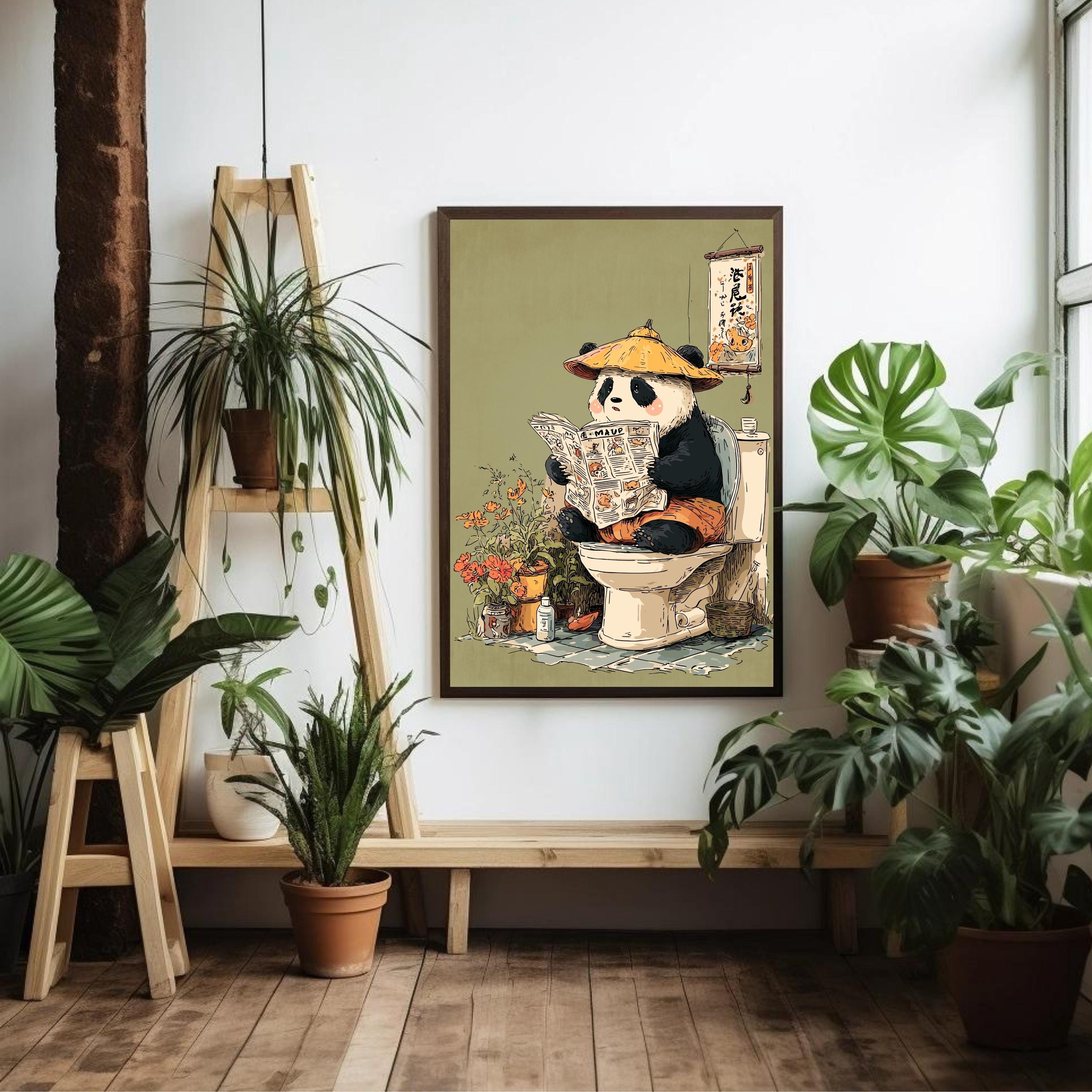 Funny Panda on Toilet Poster - Kawaii Bathroom Wall Art, Cute Animal ...