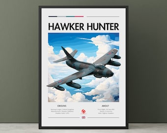 Hawker Hunter Print - Entwickelt von Großbritannien, Jagdbomber/Bodenangriff Aufklärer Flugzeug, weiße Klippen, Flugzeug Poster Wandkunst