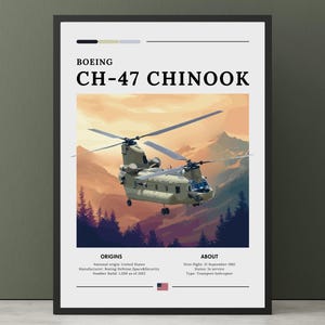 Boeing CH-47 Chinook Poster - American Helicopter Print, Transport helicopter, Iconic Military Aircraft, Military Aircraft Wall Art.