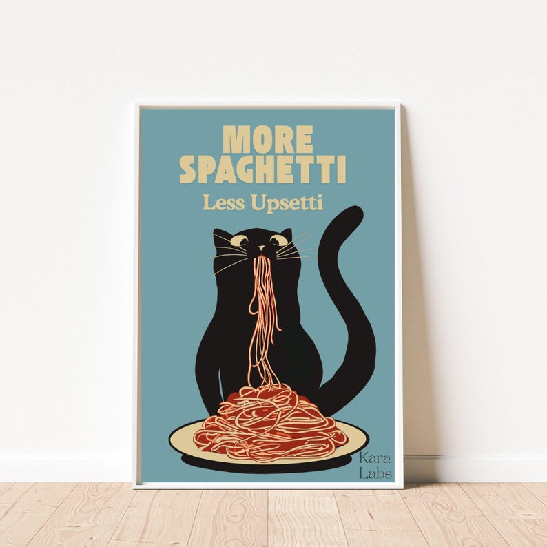 Hungry Cat Spaghetti Print, Humorous Poster, Funny Wall Art for Kitchen image 12