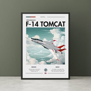 Vintage Grumman F-14 Tomcat Supersonic Print - Aviation Art, Vietnam War plane, White Cliffs, Plane Poster, Fighter Jet Poster Wall Art