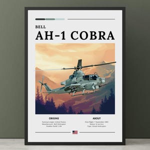 Bell AH-1 Cobra Poster - American Helicopter Print, Attack helicopter, Iconic Military Aircraft, Military Aircraft Wall Art.