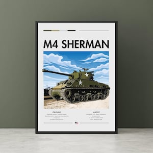 Stampa M4 Sherman - Tank Art, Carro armato da battaglia medio, Nuvole, Terra, Poster di carri armati, Arte murale dell'esercito americano