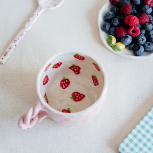 Handmade Ceramic Strawberry Coffee Mug, Unique Pottery Espresso Cup, Handmade Ceramic Mug