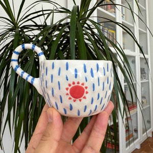 Handmade Ceramic Mug, Stripes White and Blue Cup, Handmade Striped Ceramic Mug, Striped Mug, Minimal Coffee Mug