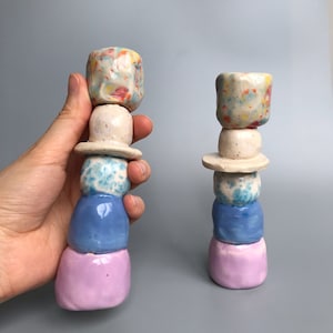 Set of 2 Ceramic Candlestick, Handmade Ceramic Candle Holder,  Vintage Style Ceramic Candle Holder Stick