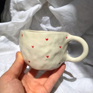 Handmade Ceramic Mug, Minimal Heart Ceramic Mug, Red Heart Ceramic Mug, Custom Ceramic Mug
