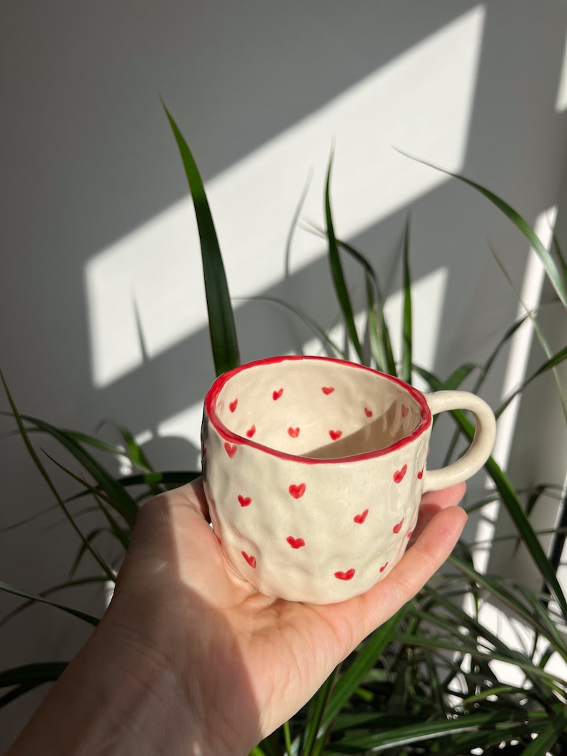 Handmade Ceramic Mug With Mini Hearts, I love You Coffee Mug, Ceramic Love Mug image 2