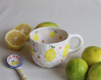Handmade Lemon Ceramic Mug, Pottery Kitchen Decor Gift, Handmade Ceramic Mug