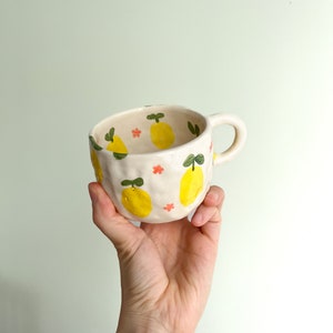 Ceramic Mug With Lemon Design, Handmade Ceramic Mug, Pottery Handmade Mug