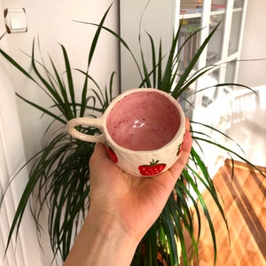 Handmade Ceramic Mug, Handmade Strawberry Ceramic Mug, Ceramic Coffee Mug