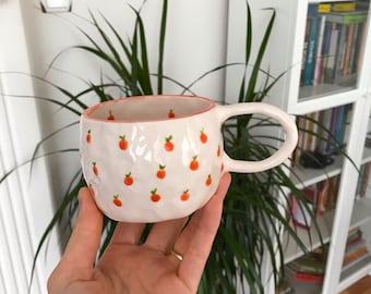 Handmade Orange Ceramic Espresso Mug, Minimalist Pottery