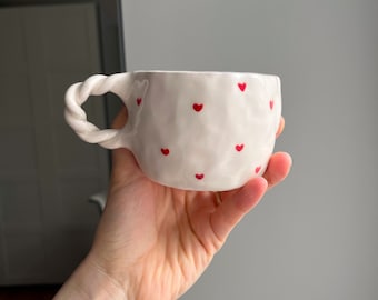 Handmade Heart Ceramic Mug, Heart Minimal Ceramic Mug, Little Heart Ceramic Mug