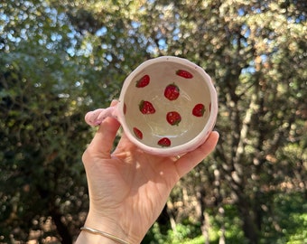 Ceramic Strawberry Handmade Mug, Handmade Ceramic Coffee Mug, Handmade Clay Mug