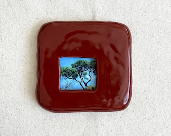 Marco de fotos magnético de cerámica marrón / Marco de fotos de cerámica hecho a mano / Marco cuadrado orgánico / Decoración de pared de 14 cm / Regalo único