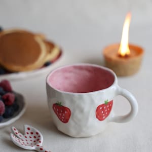 Handmade Strawberry Ceramic Mug, Pottery Espresso Cup